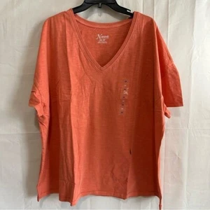 T-shirt donna Natural Reflections lavaggio sole scollo a V manica corta corallo taglia 2X - Foto 1 di 18