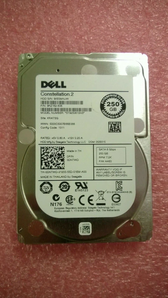 Seagate ST9250610NS 250GB DELL# 0DNTWD / DNTWD 7200RPM 64MB Cache 2.5" SATA 6Gb/ - Image 1 of 1