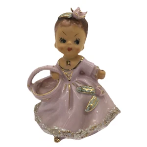 UCAGCO 1950s Figurine Ponytail Girl Pink Sugared Gold Trim Vintage Japan Cottage - Picture 1 of 12