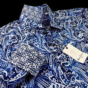 Robert Graham Geometric Paisley Bold Floral Blue White Sport Shirt 2XL $228 - Picture 1 of 12