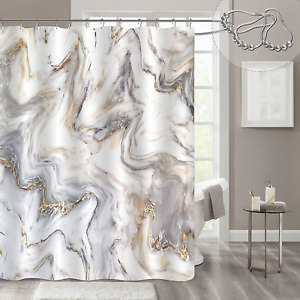 Extra Long Abstract Shower Curtain - Grey Gold Marble (72 X 84)