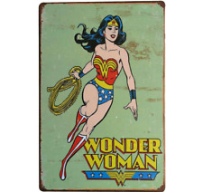Vintage Wonder Woman Metal Sign, 12" x 8" Reproduction Print, Green