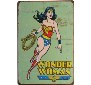 Vintage Wonder Woman Metal Sign, 12" x 8" Reproduction Print, Green - Picture 1 of 2