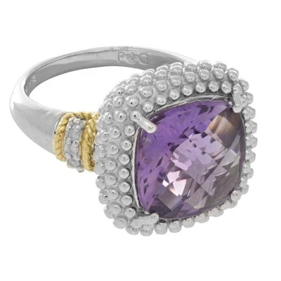 Phillip Gavriel Multi Faceted Amethyst and Diamond Ring 18k Gold Sterling Silver - Image 1 of 4