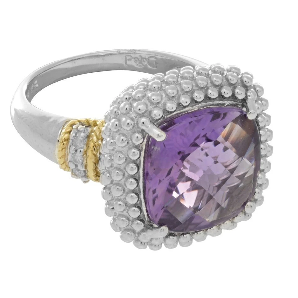 Amethyst & Diamond Ring Phillip Gavriel Designer 18k Gold N Silver Popcorn Shape - Image 1 of 1