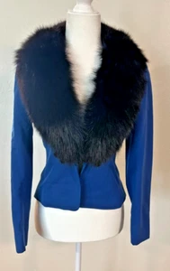 Chaqueta azul vintage Victor Joris para mujer Riva con cuello de piel forrada - Imagen 1 de 9