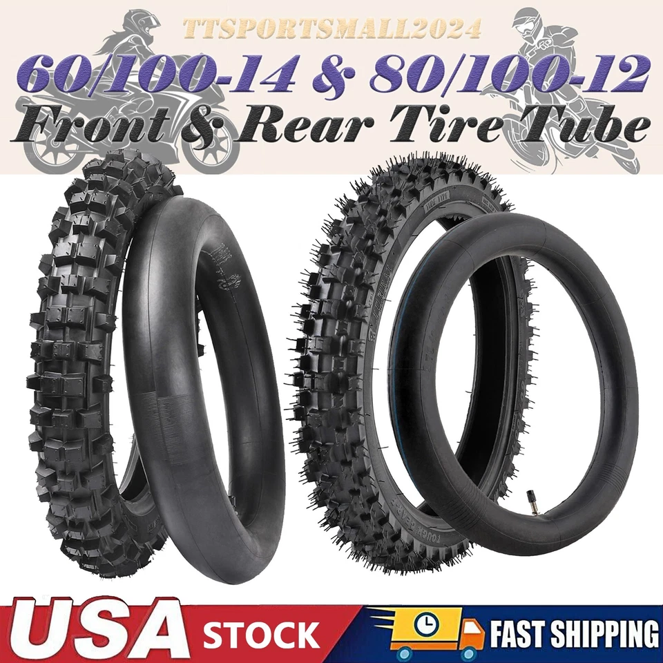 Neumático delantero 14" 60/100-14 trasero 12" 80/100-12 + tubo para pit bike KX65 KLX110 PW50 Foto 1 de 4