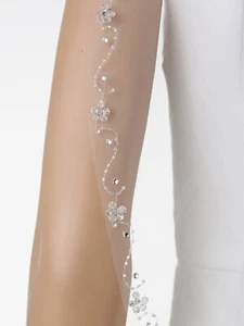 1T 1 Layer Floral Vine Crystal Beaded Edge Veil For Bridal Shower Wedding Party - Picture 1 of 8