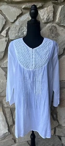S.R. Fashion Tunic Top Size XXL White Crochet Lace Pintucks Boho NEW - Picture 1 of 7