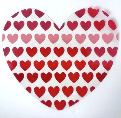 Vintage Vinyl Placemats Heart Valentines Day Set 2 Glitter Clear Red Pink Decor - Image 1 of 4