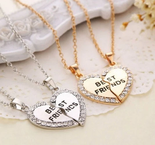 IDEA REGALO COLLANA CUORE SPEZZATO BEST FRIEND LOVE AMORE SAN VALENTINO 4 PEZZI - Immagine 1 di 1