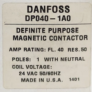 DANFOSS DP040 1A0 Definite Purpose Magnetic Contactor Single Pole 24 VAC 50/60Hz - Picture 1 of 4