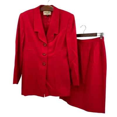 Albert Nipon Womens Size 8 Skirt Suit Set Red 100% Wool Career Business - Image 1 of 4