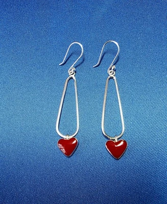 SUNDANCE catalog .925 Sterling Silver Red Jasper Heart Long Earrings - NEW - Image 1 of 2
