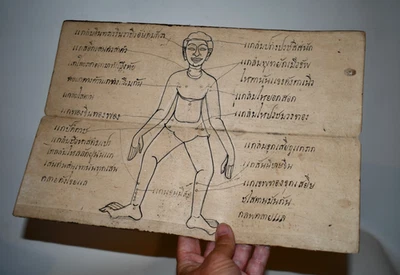 Antiguo manuscrito médico tailandés/dibujo de Samut Khoi en papel hecho a mano Foto 1 de 4