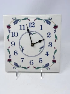 LENOX Poppies on Blue Square Tile Wall Clock 8 1/2”- Tested- Works Great!!! - Picture 1 of 9