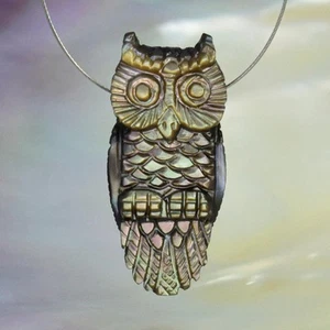 Owl Design Bead Carved Black Mother-of-Pearl Shell Horizontal Drilled 3.16g - Imagen 1 de 14