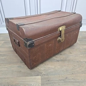 Vintage Metal Steamer Trunk Blanket Box Storage Chest Coffee Table Case Retro - Picture 1 of 24