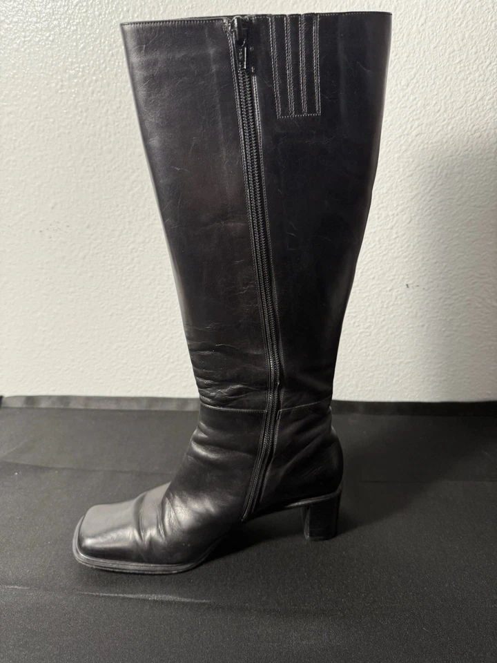 Botas hasta la rodilla de cuero italiano negro vintage VIA SPIGA cremallera lateral talla 6 M Foto 1 de 4