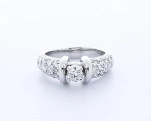 1.4 CTW Natural Diamond F/SI1 Round Cut 14K White Gold Prong Vintage Accent Ring - Picture 1 of 4