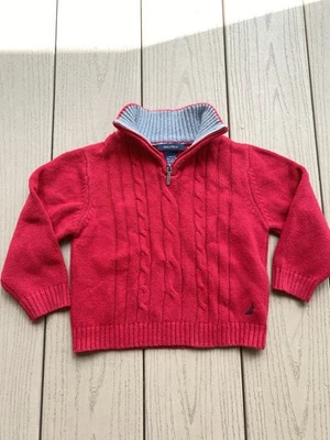 Suéter Nautica Rojo Tejido con Cable Cuarto de Cremallera Cuello Niño Pequeño Talla 24 Meses Foto 1 de 4