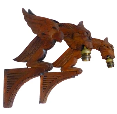 Par de apliques de pared de quimera gótica de madera tallada francesa vintage consola de gárgoya Foto 1 de 4