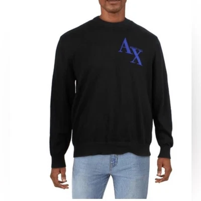 New A|X Armani Exchange Men’s Black Crewneck Logo Sweater – Size Medium - Image 1 of 4