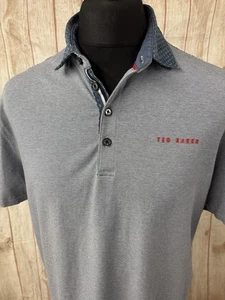TED BAKER Mens Golf Polo Shirt Blue Stripe Argyle Size 6 XXL HOLEIN Stretch - Picture 1 of 24