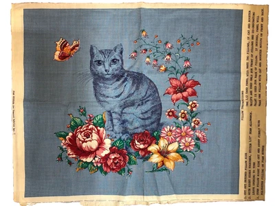 Joan Kessler Cat / Rooster Pillow Panels Concord Fabrics 18 In  Blue Polka Dot - Image 1 of 2