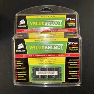 LOT OF 2 RARE Corsair ValueSelect 512MB SODIMM DDR-333 Sticks PC2700 (Brand New) - Picture 1 of 5