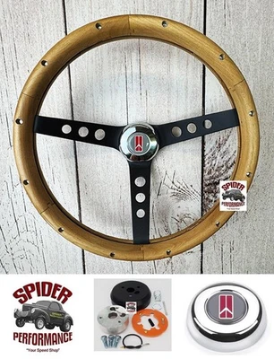 1969-1989 Oldsmobile wood steering wheel 13 1/2" WALNUT BLACK SPOKE - Image 1 of 4