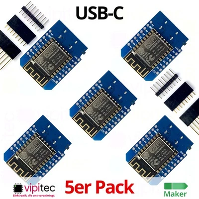 5x D1 ESP8266 Mini mit USB-C | ✅3,3V Board WLAN Modul Bootloader für ISP - Bild 1 von 4
