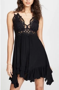 FP One Free People Adella Dress Size Medium Black Lace Ruffle Whimsigoth *FLAW* - Picture 1 of 15