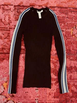 Nunca Usado - CACHEMIRA DE OTOÑO - Pequeño - Suéter Rasgado Cuello Redondo con Rayas Azules Foto 1 de 4