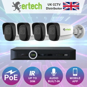 Sistema de CCTV IP PoE 4 canales 4K NVR 30m visión nocturna audio micrófono 1080p kit de cámara bala - Imagen 1 de 6