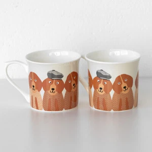 Set of 2 Dogs with Hats Fluted China Coffee Mugs 300ml Cute Fun Animal Tea Cups - Picture 1 of 4