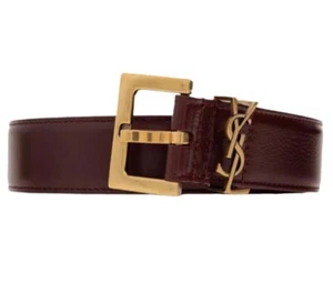 SAINT LAURENT NWT Cassandre Sz 75 Red Monogram Golden Brass YSL Leather Belt - Picture 1 of 10