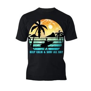 Summer Vibes Sonnenuntergang Surfer Strand Surfen den ganzen Tag Urlaub offizielles Herren T-Shirt - Bild 1 von 10