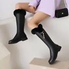 Women'sShoes Mid Calf Boots Round Toe Flat Winter Warm Side Zip Shoes Rabbit Fur