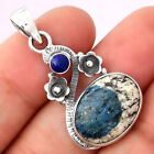 K2 Blue - Azurite In Quartz and Lapis 925 Sterling Silver Pendant Jewelry P-1689
