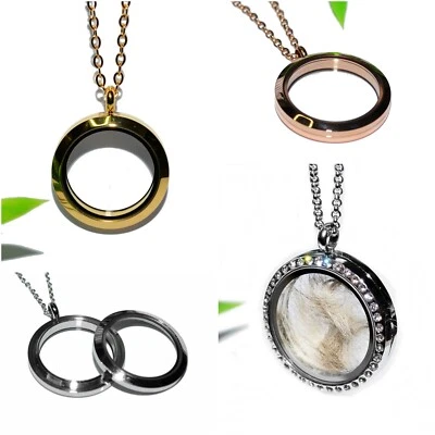 FELLNASE Medaillon Kette Anhänger BEFÜLLEN Schraubverschluss floating EDELSTAHL - Bild 1 von 4