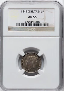 Great Britain - 1845 Victoria 6 Pence - NGC AU55 - ATTRACTIVE TONING! - Picture 1 of 2
