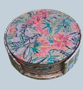 Lilly Pulitzer Slathouse Soiree Untersetzer Set Gold Affen (6) 3 Designs Tropical - Bild 1 von 4