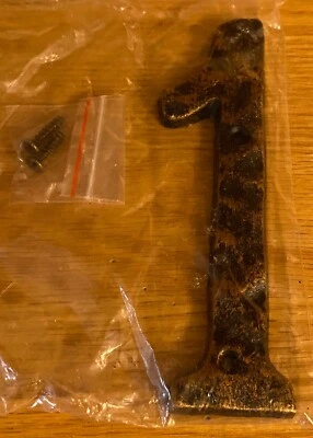 Brand New #1 Brass Colored Pitina Address Number With Hardware Heavy 6 Inches - Image 1 of 4