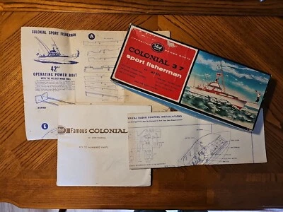Ideal Colonial 37 1957 deportivo pescador barco de madera modelo caja original con planos Foto 1 de 4