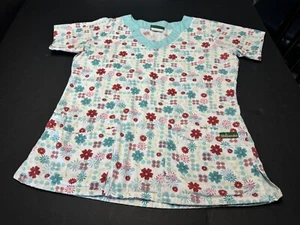 Top médico UA SCRUBS flores florales para mujer talla pequeña azul rojo flor - Imagen 1 de 7