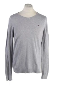 Tommy Hilfiger V Neck Sweatshirt Mens Vintage Grey L-IL1836 - Picture 1 of 4