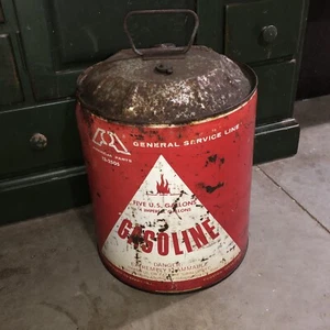 Vintage 5 Gallon Metal Gas Can Red White American Parts General Service Line - Picture 1 of 8
