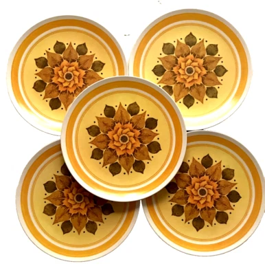 VTG Lexington Melamine Plates Set of 5 Yellow Floral Dinnerware USA - Image 1 of 4