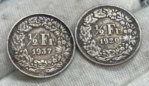 1920 & 1937 Switzerland 1/2 Franc Silver Coin Great Condition - Picture 1 of 4